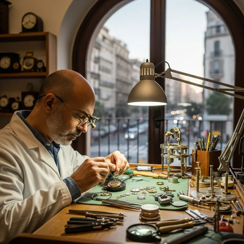 Expert Hispanic Clockmaker at Work | Professional Clock Repair Expert Hispanic Clockmaker at Work | Professional Clock Repair