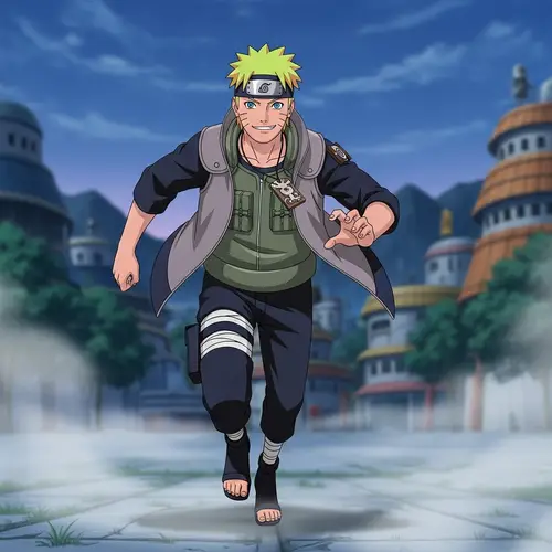 Stylish Ninja Character in Naruto-Style Village