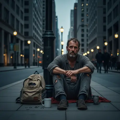 Portrait of a Homeless Man in Urban Setting