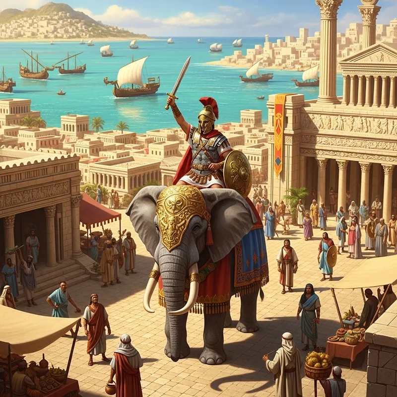 Ancient Carthaginian Empire: Hannibal Barca on Elephant with Sword