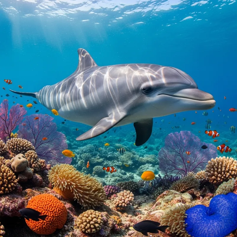 Serenic Dolphin Sleeping in Ocean with Open Eye