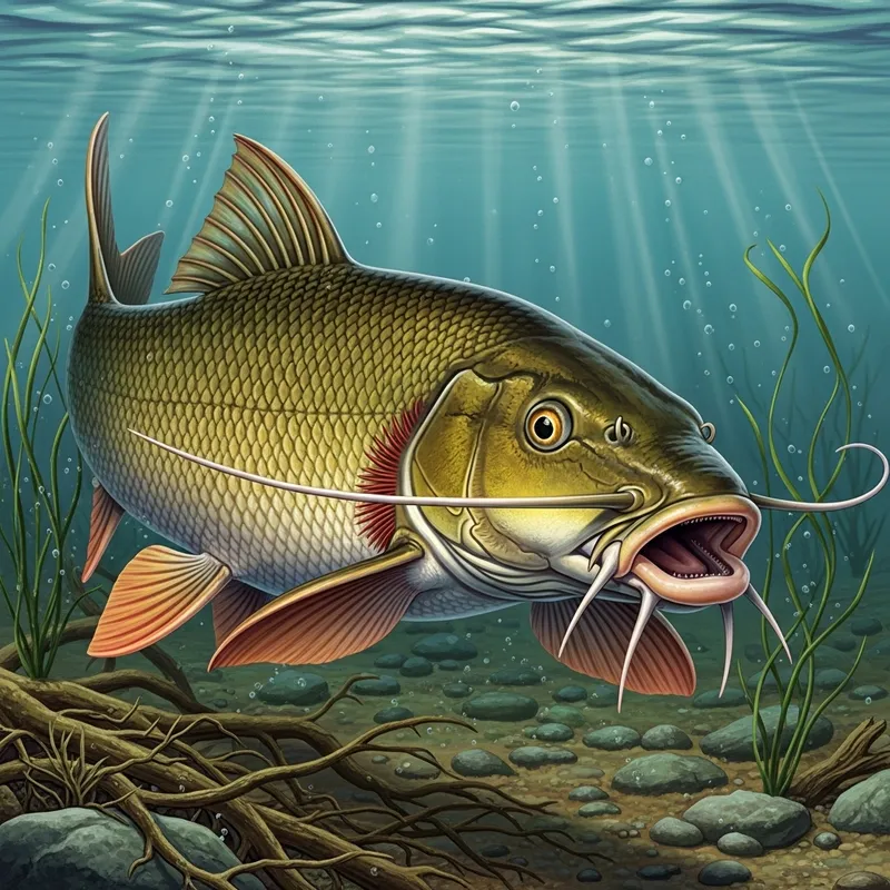 Angry Barbel Fish Illustration | Nature's Fierce Defender