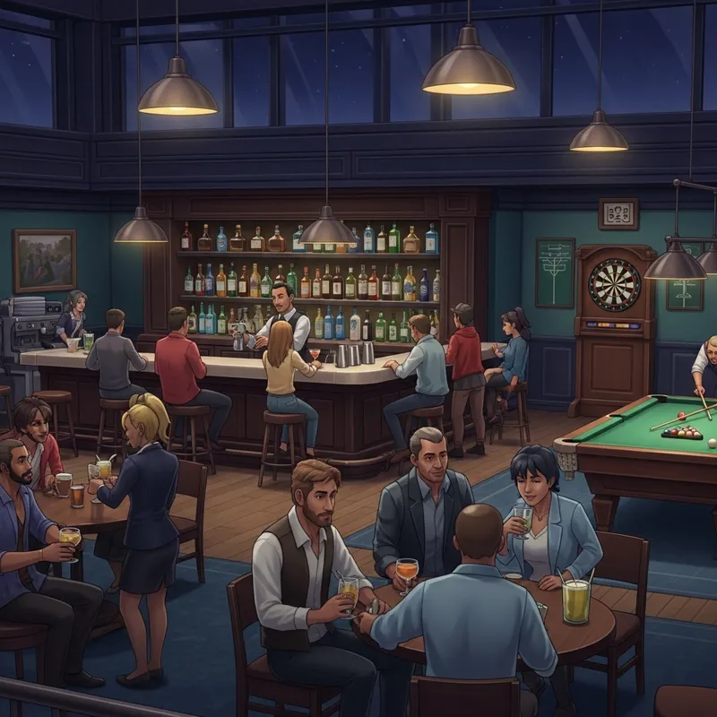 Vibrant GTA 5 Bar Scene: Diverse Patrons, Mixologists, and Competitions