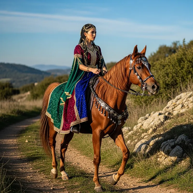 Beautiful Girl Riding Horse in Stunning Attire | Regal Elegance