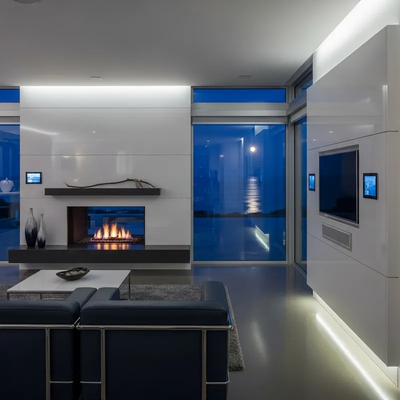 Modern Oceanfront Hitech House with Serene Night Atmosphere