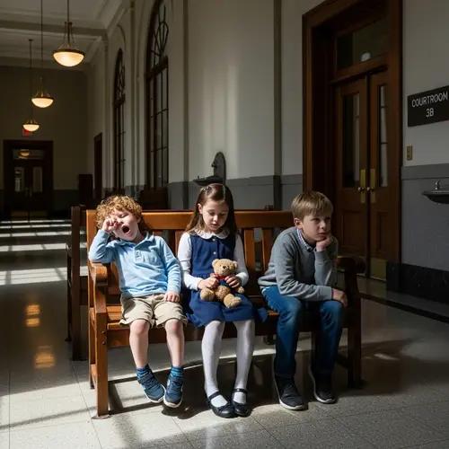 Three Children in a Courthouse