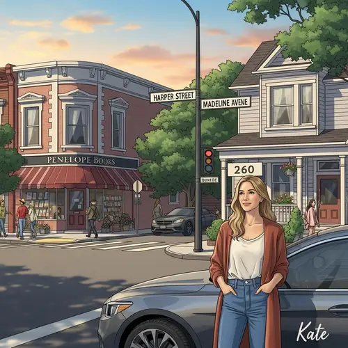 Harper Street & Madeline Avenue Intersection with Penelope Bookstore - City Street Scene