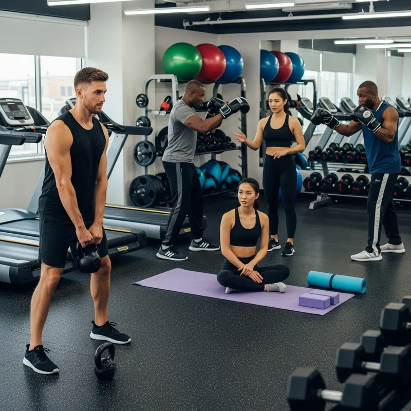 Professional Fitness Coach Demonstrates Kettlebell, Yoga, and Boxing Workouts