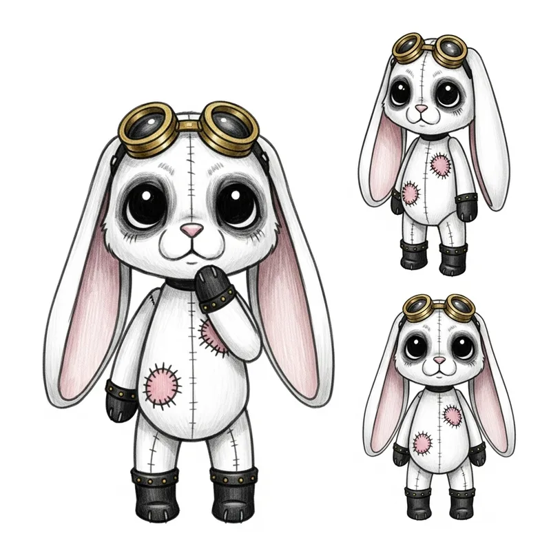 2D Grungy Steampunk Voodoo Doll Rabbit Sketch