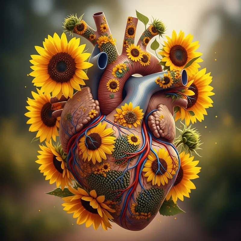 Heart with Sunflowers: Nature Meets Anatomy