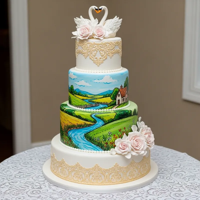 Stunning Wedding Cake with Artistic Illustration