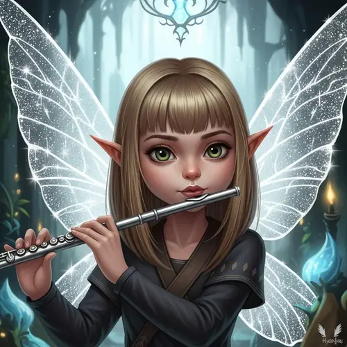 Blonde Fairy Bard Playing Flute | Magical Performance in Ethereal Realm