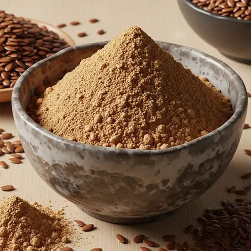 Organic Flaxseed Powder in Rustic Ceramic Bowl | Flaxseed Illustration