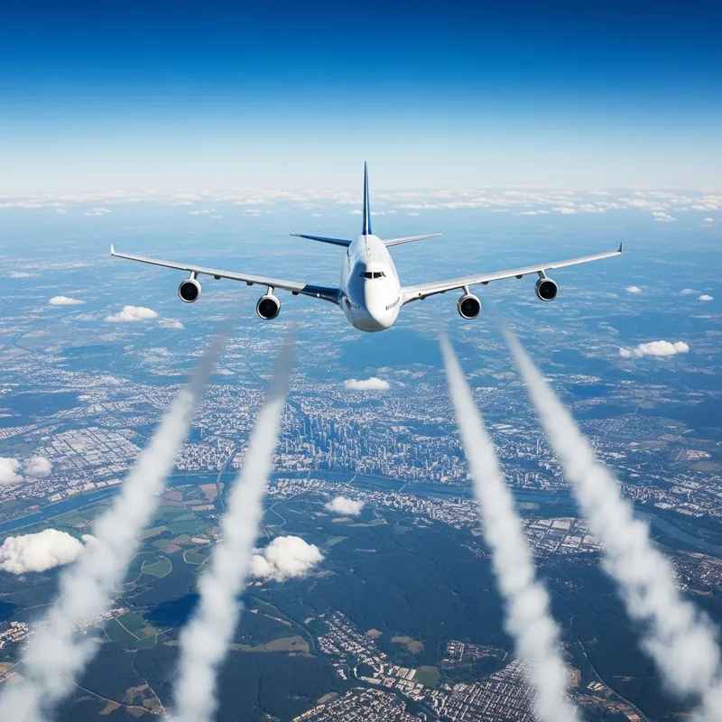Commercial Airplane Contrasting with Natural World - Aerial Chem Trail Scene
