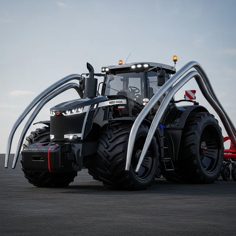 Futuristic Massey Ferguson Tractor: Black & Red Design