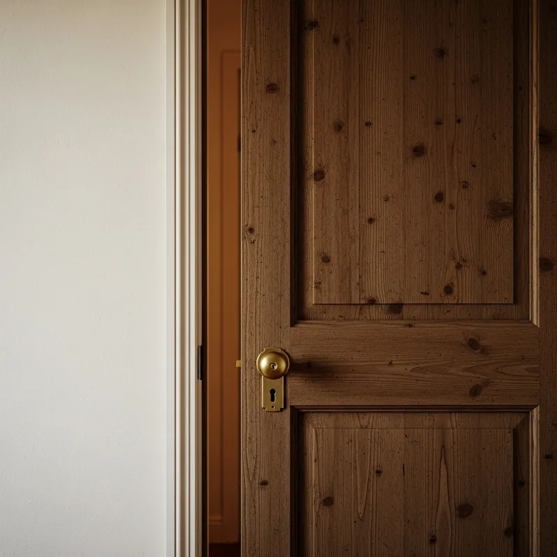 Tranquil Wood Door Ajar: Warmly Lit Room Slice