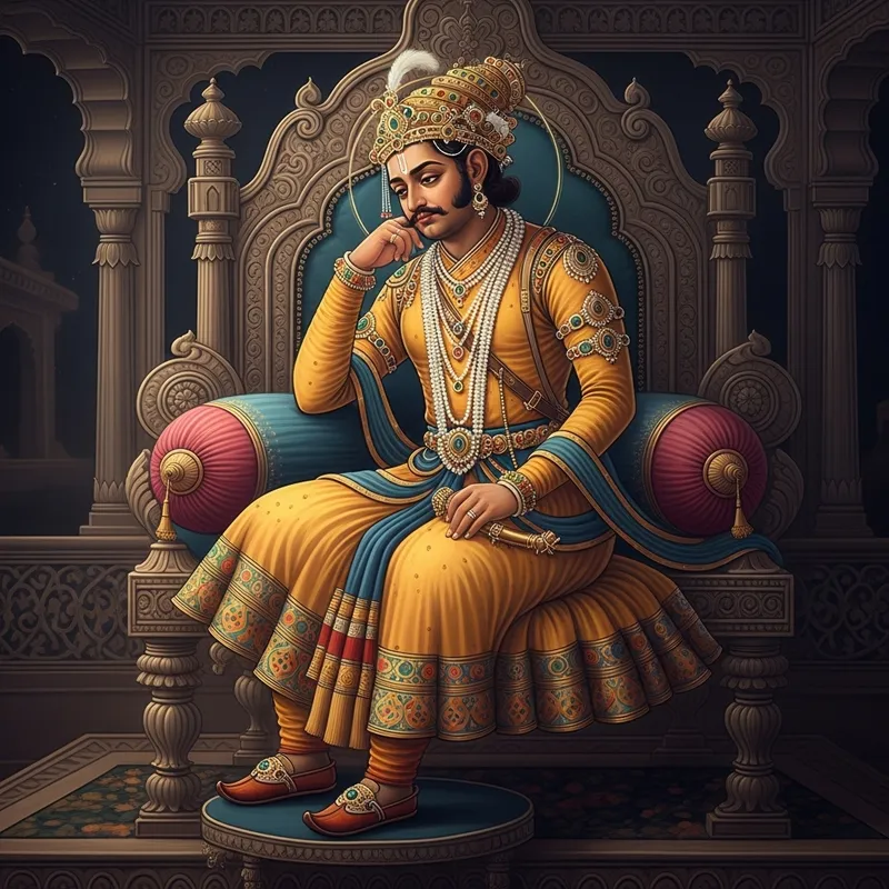 Melancholic Indian King on Majestic Throne | Art