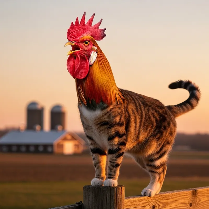 Cat with Rooster-like Expression - Unique Animal Hybrid