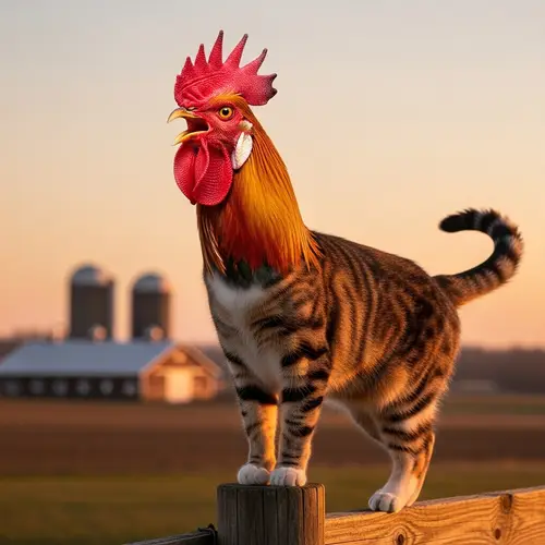 Cat with Face of Rooster - Unique Animal Hybrid