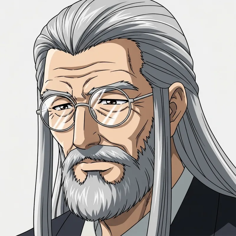 Wise Elderly Man Anime with Grey Hair and Beard Art