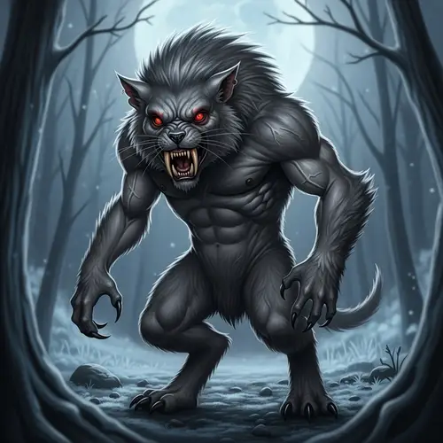 FenrirAkuma - Mythological Creature with Grey Fur and Crimson Eyes