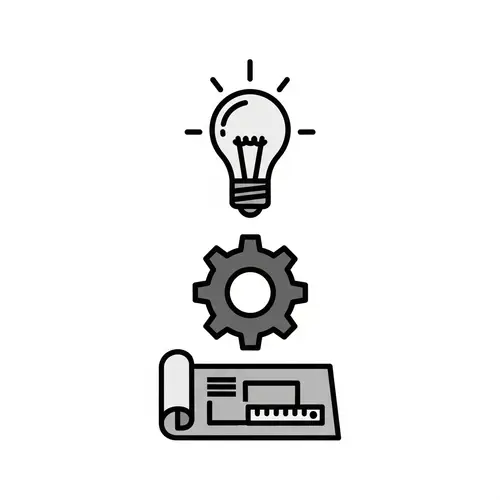 Simple Product Development Icon: Creativity, Gear, Blueprint