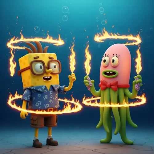 Surreal Fire Trickling SpongeBob Characters