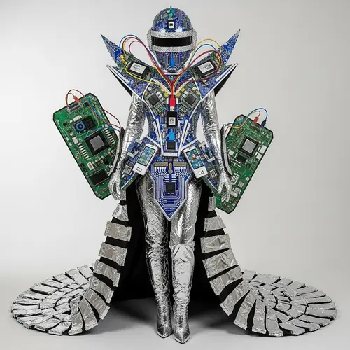 Avant-Garde Technology-Inspired Metallic Foil Costume