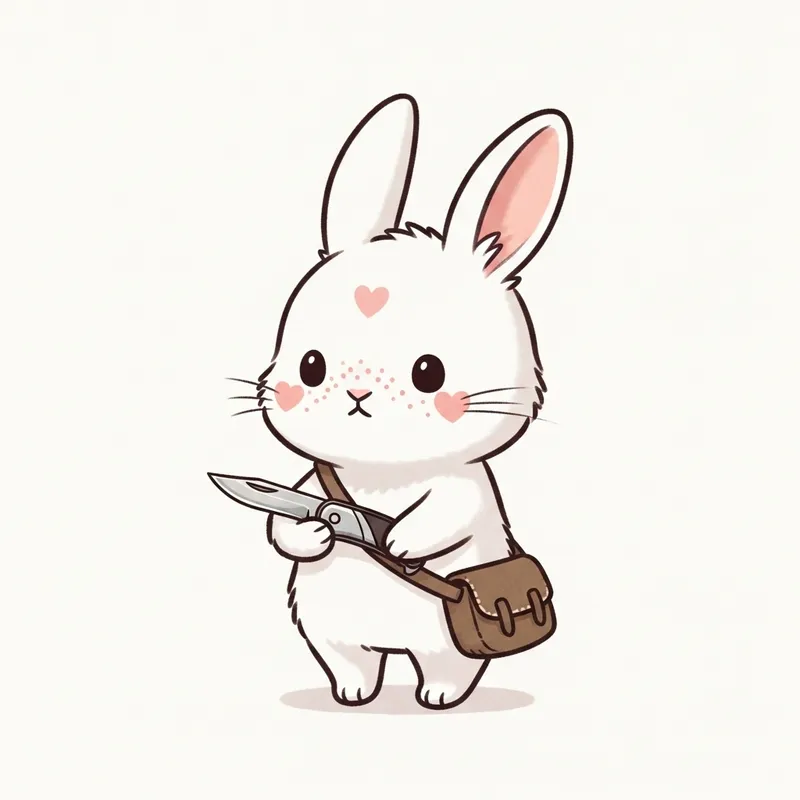 Cute Miffy with Heart Freckles and Pocket Knife in Small Brown Satchel