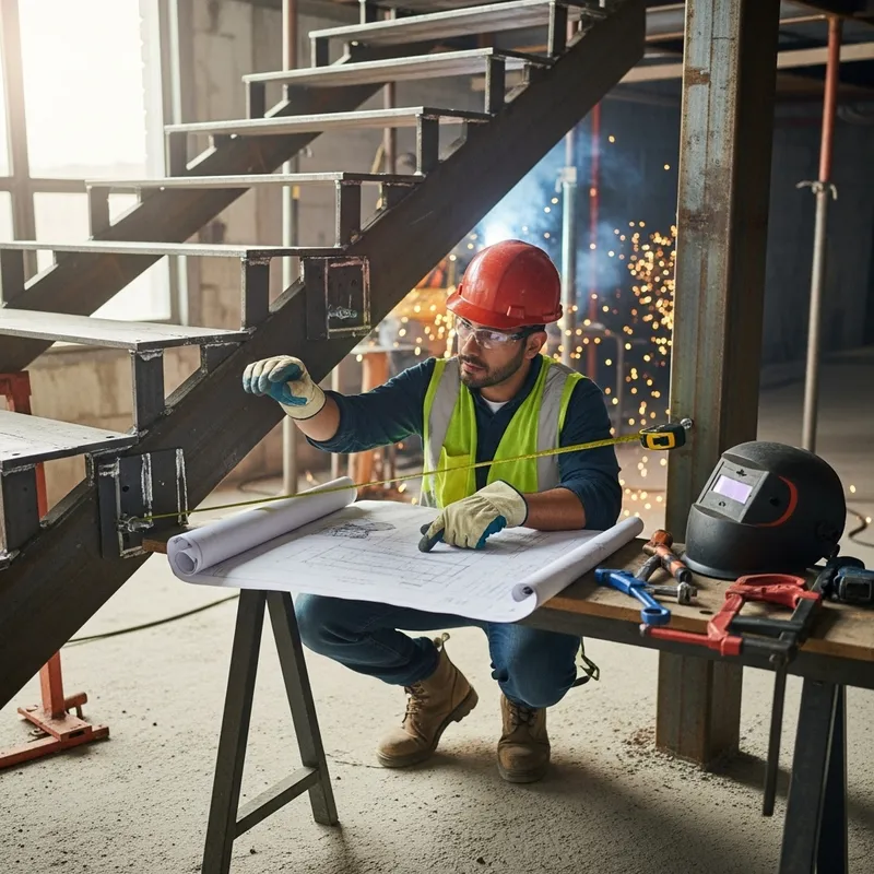 Steel Staircase Construction by Skilled Worker Steel Staircase Construction by Skilled Worker