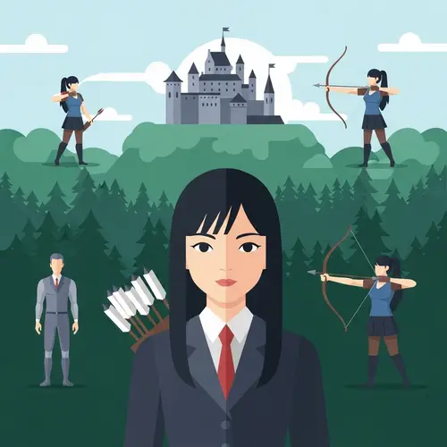 Flat Japanese Girl Illustration in Medieval Castle Scene