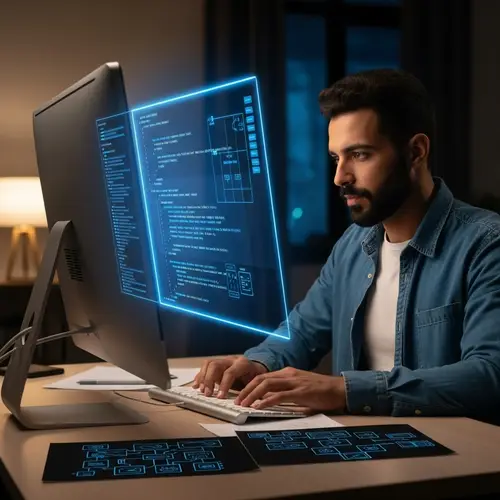 Middle Eastern Man Programming on High-Tech Computer