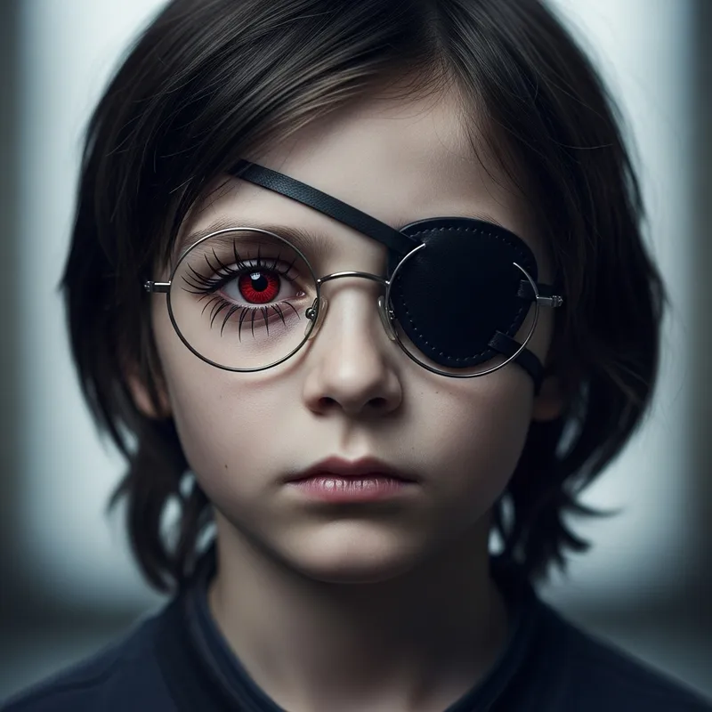 Mysterious Boy with Glasses and Red Eyes