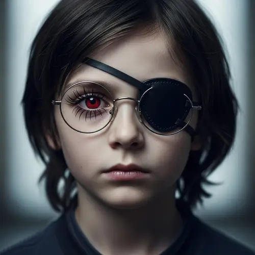 Mysterious Boy with Glasses and Red Eyes