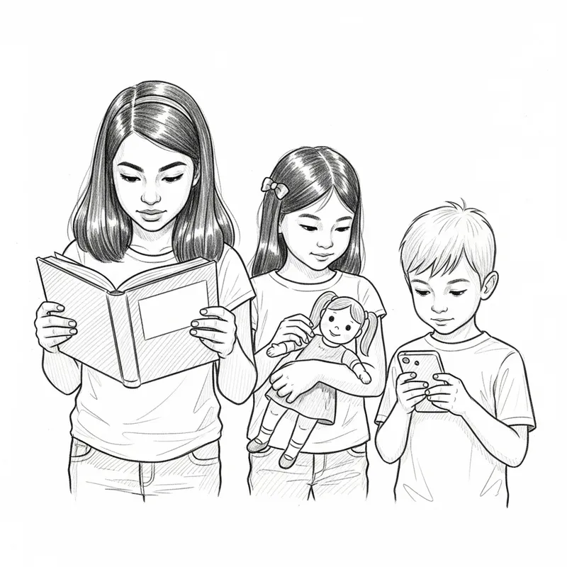 Charming Pencil Sketch of Children Engaged in Play