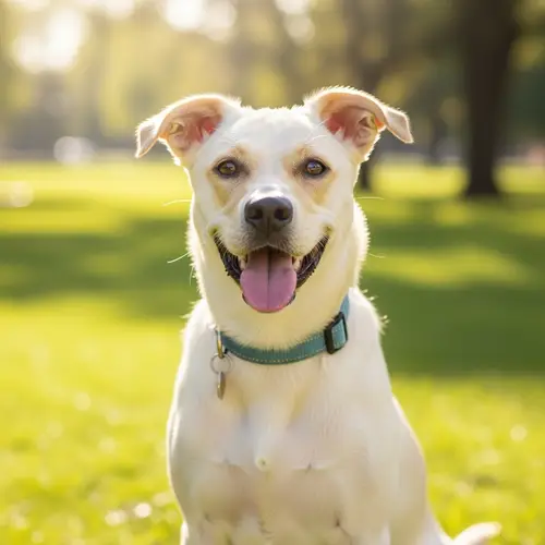 Friendly Dog with a Joyful Smile in Verdant Park Scene
