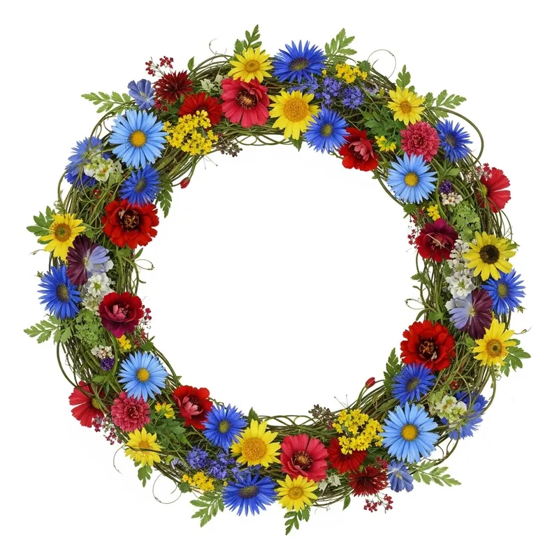 Colorful Round Flower Frame: Vibrant Floral Design