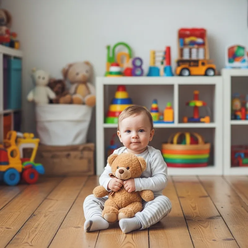 Adorable Child with Teddy Bear in Cozy Playroom Adorable Child with Teddy Bear in Cozy Playroom