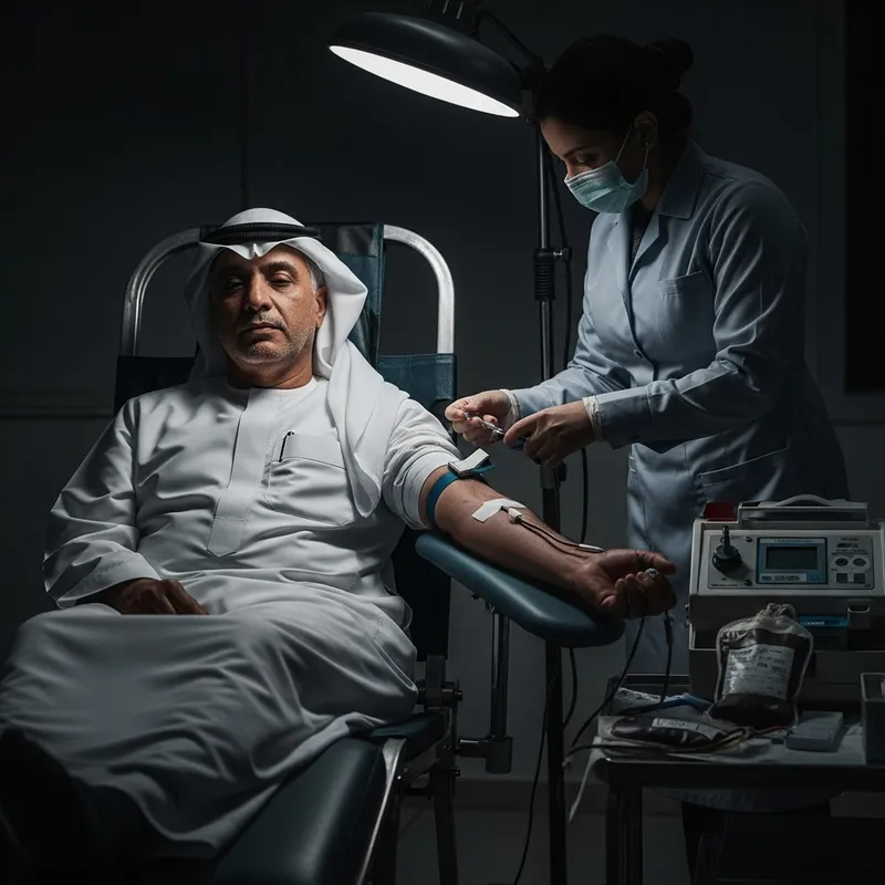 Dark Style Blood Donation by Middle-Eastern Person