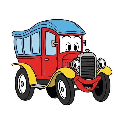 Vintage Pixar-Style Passenger Truck Illustration