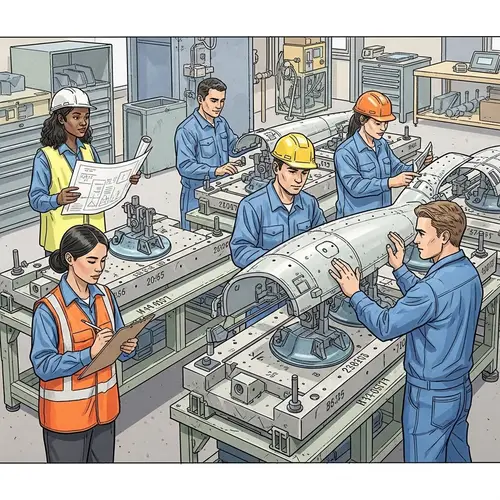 Hand-Drawn Jigs for Aircraft Production Illustration