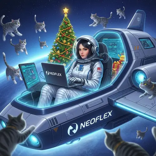 Vibrant Space Odyssey with Slavic Female, Spaceship, and Levitating Felines