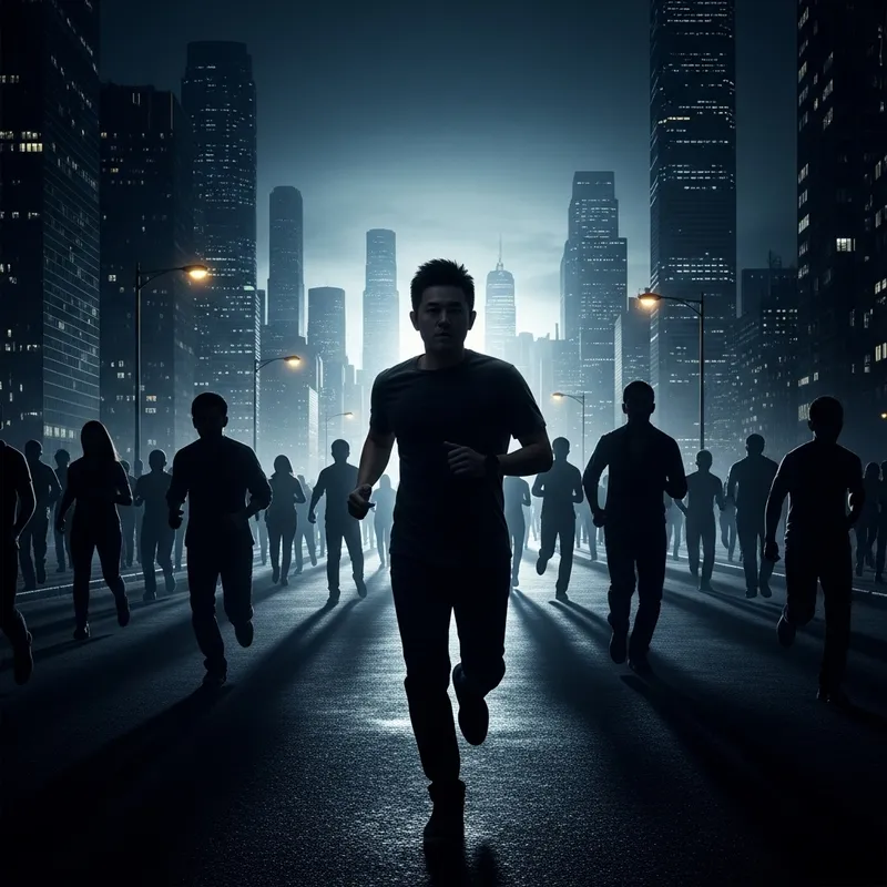 Dramatic Night City Chase: Enigmatic Escape to Light Dramatic Night City Chase: Enigmatic Escape to Light