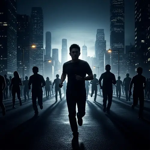 Dramatic Night Run in City: Enigmatic Escape to Light