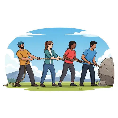 Diverse Teamwork: United Effort to Move a Boulder