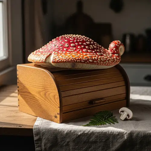Bread Box with Mushroom Cap Hat - Kitchen Storage Solution