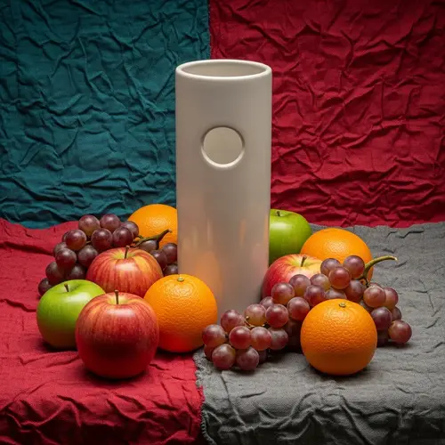 Ceramic Vase and Fresh Fruits Still Life Photo