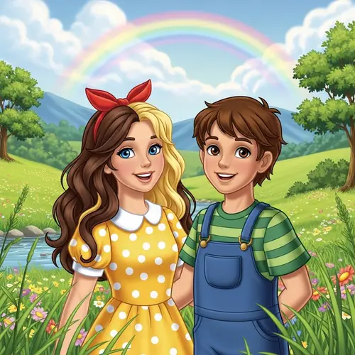 Animated Girl and Boy in Traditional Style