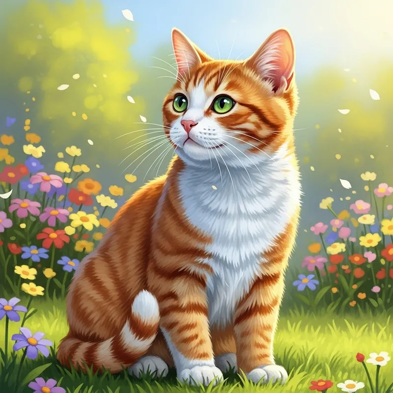 Charming Cat in a Serene Summer Setting Charming Cat in a Serene Summer Setting