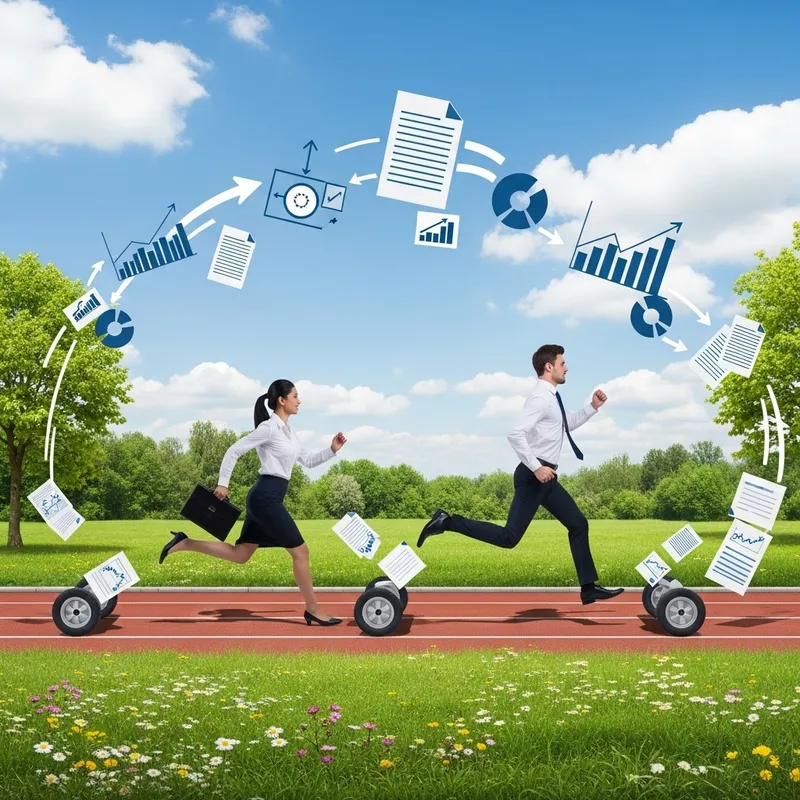 High-Energy Businessman and Businesswoman Overcoming Obstacles on Scenic Jogging Track